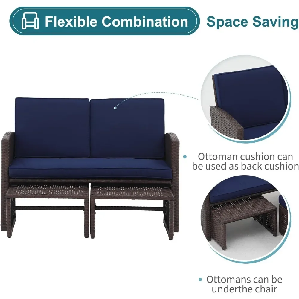 

Outdoor Loveseat 3 Piece Patio Furniture Set Outdoor Conversation Set All-Weather Wicker Love Seat with Ottoman/Side Table