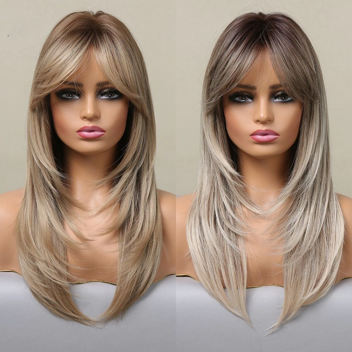 

Fanshion Ombre Honey Brown to Blonde Women Long Natural Layered Daily Wigs