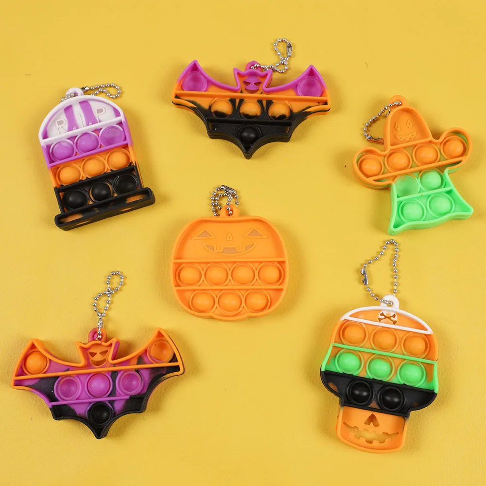 10Pcs Halloween Party Gifts Ghost Pumpkin  Skull Antistress Pop Fidget Toy Pendant for Kids Birthday Party Favors Pinata Fillers