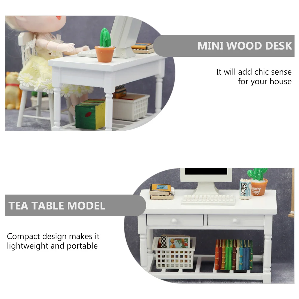 Dining Room Table Decor White Wooden with Drawer Mini Desk Model Furniture