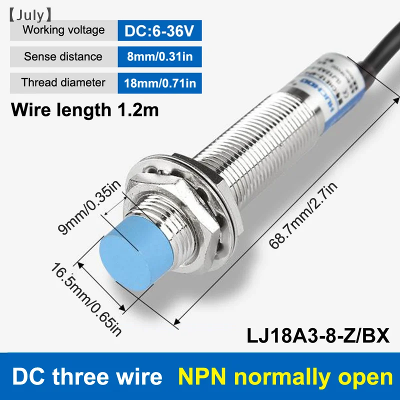 LJ18A3-8-Z/BX NPN DC Sensor de metal M8 normalmente abierto de tres cables NPN Modelo convencional normalmente abierto