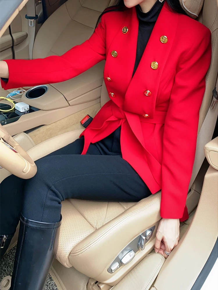 

Элегантный женский костюм с подкладкой, воротником-стойкой, однотонный, оригинальный дизайн, для повседневной носки