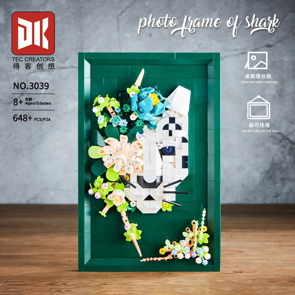 IN VOORRAAD Bewaarde Bloem Fotolijst Bouwstenen Model Zonnebloem Leeuw Haai Bakstenen DIY Kinderspeelgoed Kerstcadeau Set