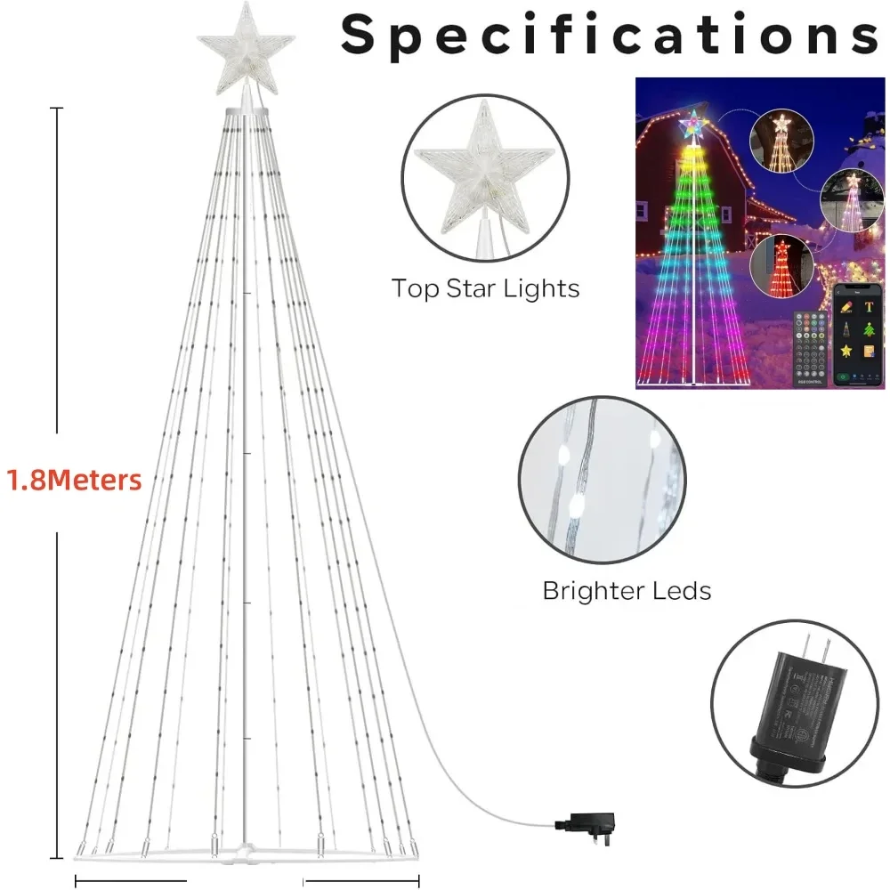 1,8 m LED Smart App Remote DIY Programmeerbare RGB IC Kegel Kerstboom Outdoor Kerstboom Decor Muziek Sync Patronen DIY Boom Licht