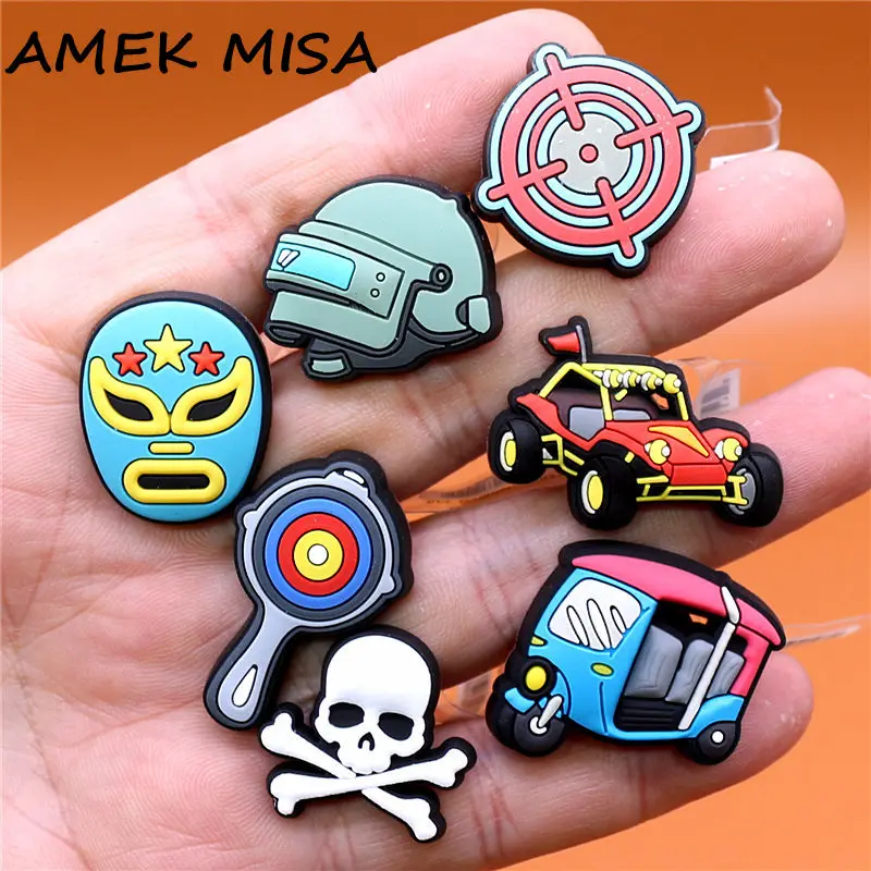 Original Riot Helmet Shoe Charms Decorations Skull Mask Sight PVC Clog Pins Designer Shoes Accessory Buckle for Kids Party Gifts