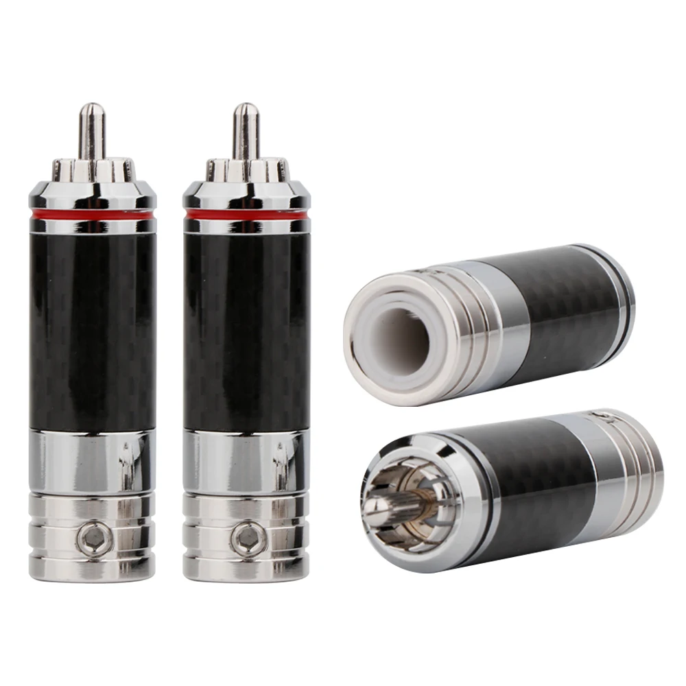 High Quality Brass Rhodium Plated RCA Plug Carbon Fiber Phono Connector for DIY Signal RCA Cable R1717