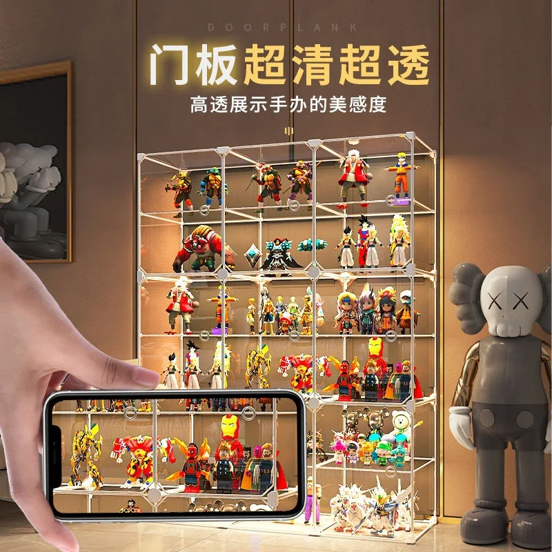 Customized. Hand-Made Display Cabinet with Light Building Blocks Transparent Storage Box Household Toy Decoration Dustproof