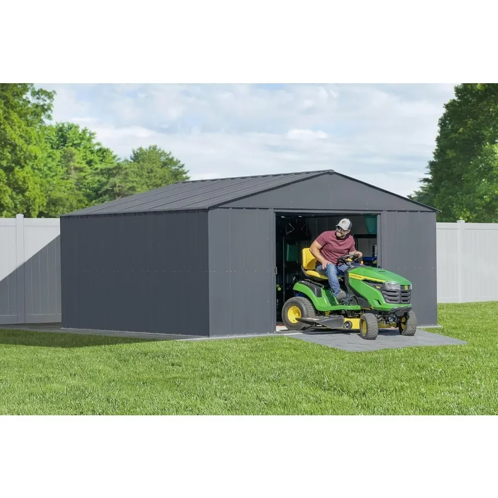 

Classic Metal Shed, 14 x 12, Charcoal 14' x 12' Storage Shed Metal Lockable Doors Large Steel Yard Shed Utility Tool Storage