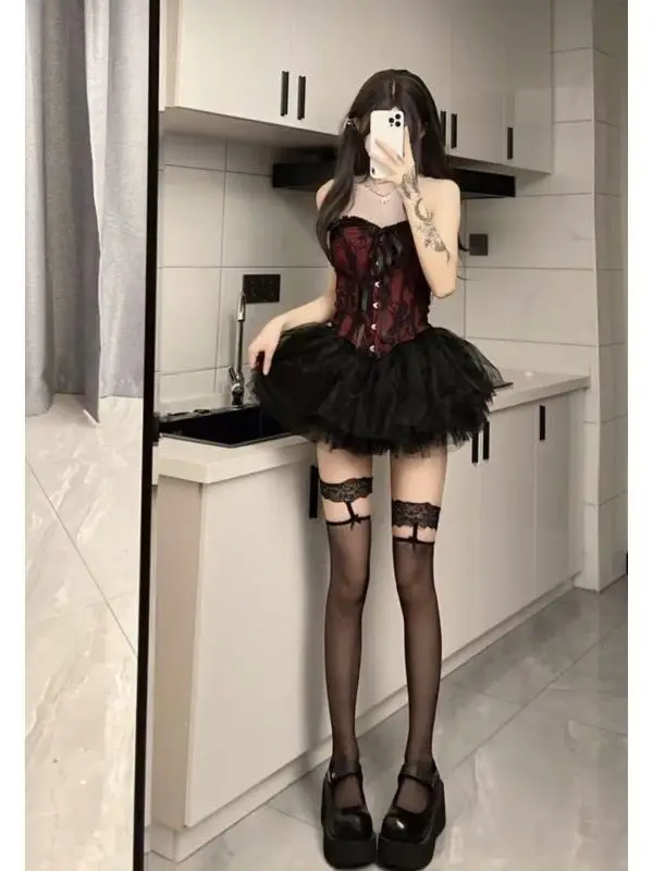 Sexy Retro Kanten Afwerking Me Rok Set Hoge Taille Gezwollen Ort Rok Voor Tienermeisjes Business Formele Ci Pendelen Par Datum