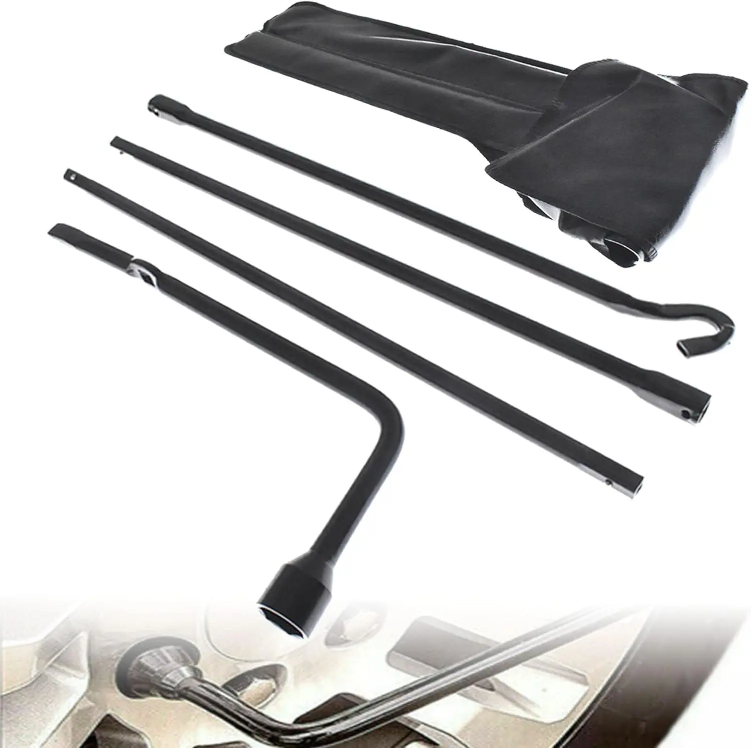 

Набор инструментов для гаечного ключа, замена сумки для замены 2005-2013 Ta-coma, наконечник для запасного колеса, удлинитель ключа, железный домкрат для шин, сталь, черный