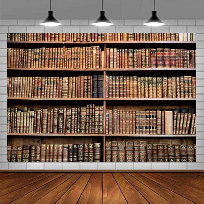 Wooden Library Bookshelf Photography Backdrops Retro Books Graduation Party Decor Student Study Banner Photo Booth Background