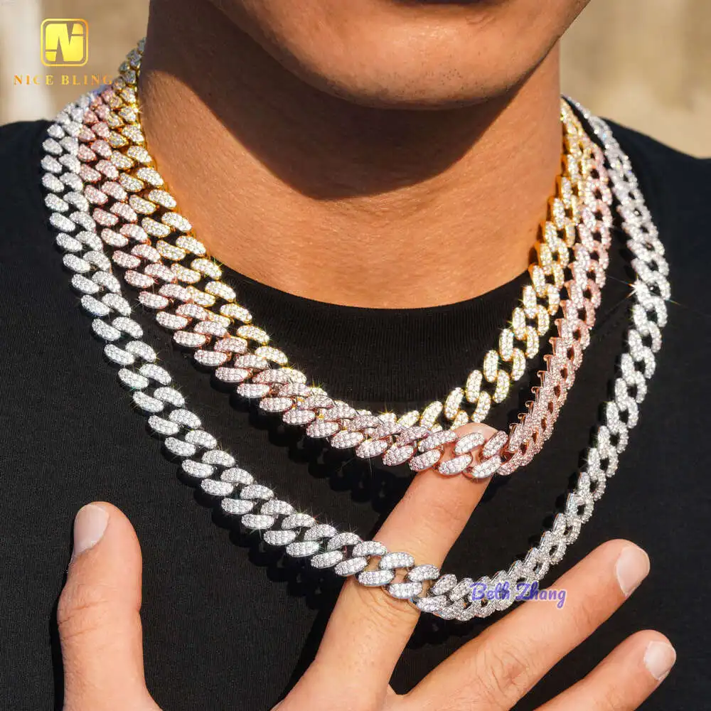 Prong Cuban Iced Out Hip Hop Jewelry 5a Cz Cubic Zircon Necklaces 11.8mm Brass Men Cuban Chains