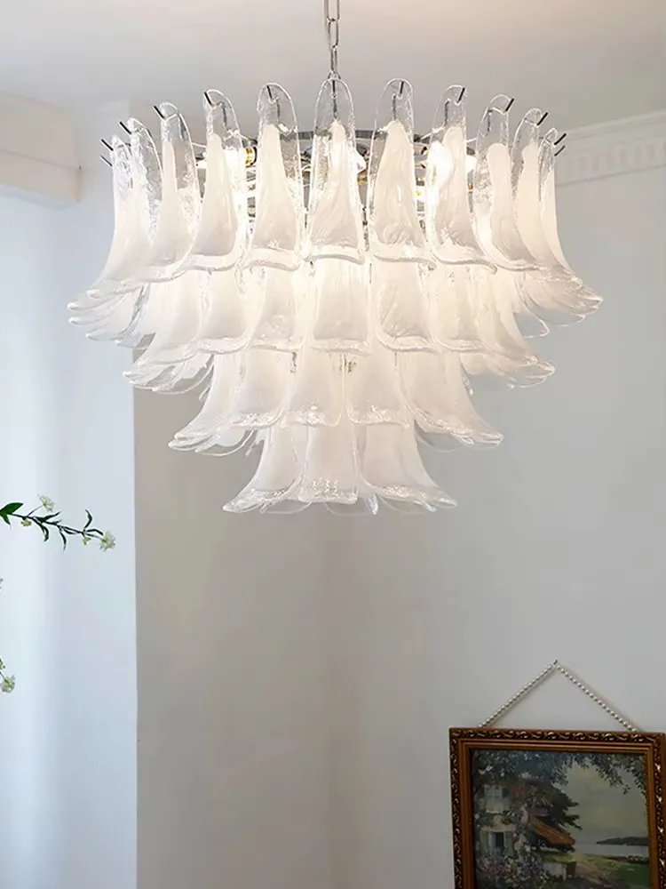 

White Petal Glass Modern Romantic Artistic Ceiling Chandeliers Home LED Lighting Fixture Hanging Lamps for Living Room Decor