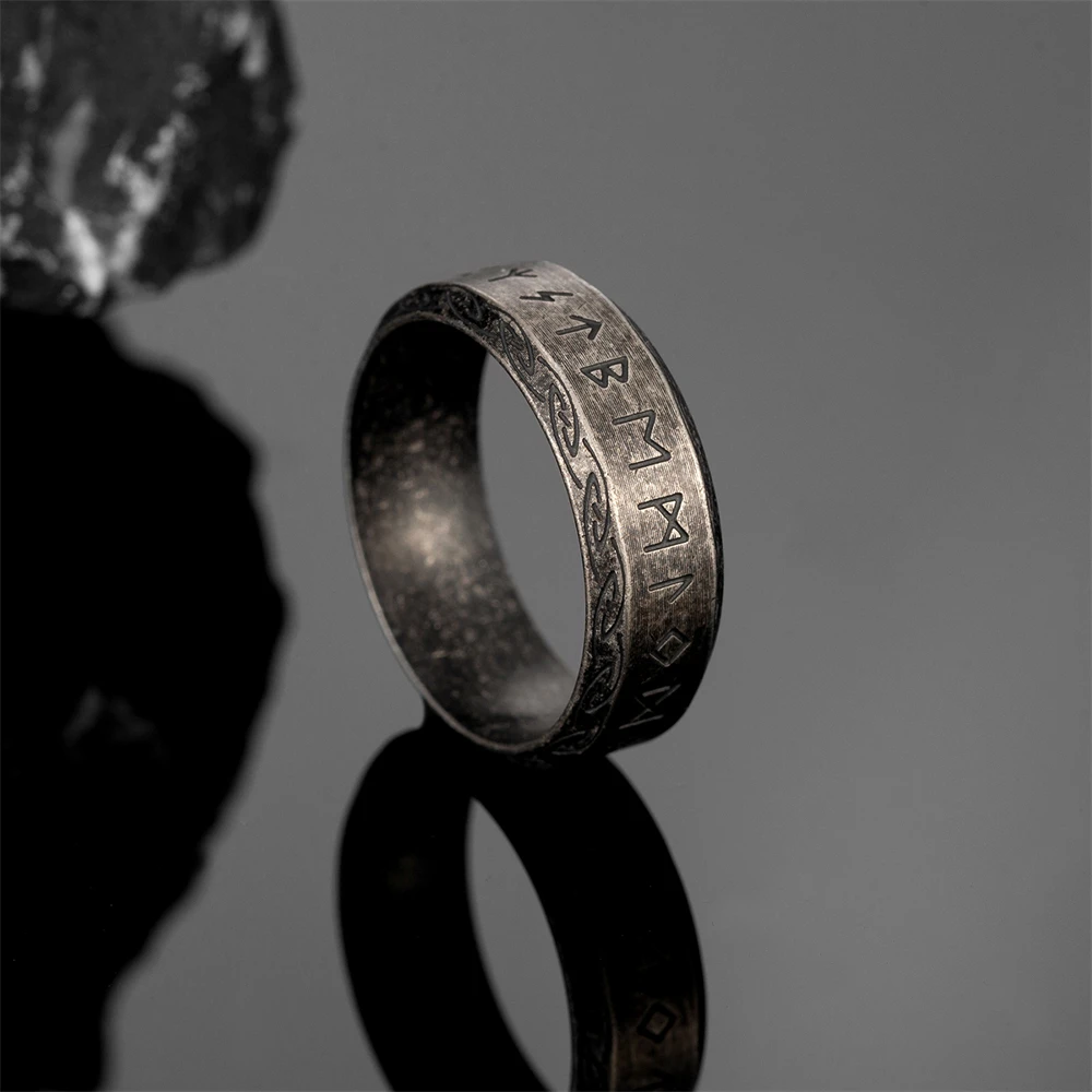 Antique Silver-Plated Vikings Runes Odin Rings Stainless Steel Nordic Slavic Amulet Men Women Vintage Ring Scandinavian Jewelry