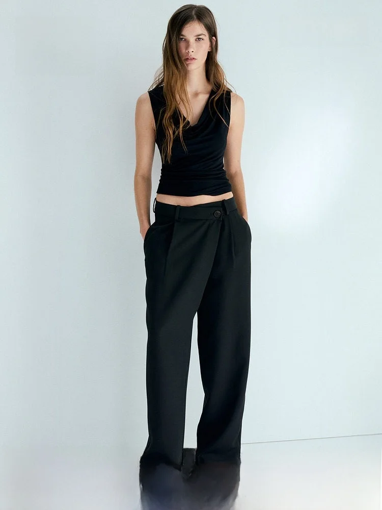 

H&M Summer New Women's Wrap Style West Pants 1322865 Business Casual Trousers for Ladies Fashionable Elegant
