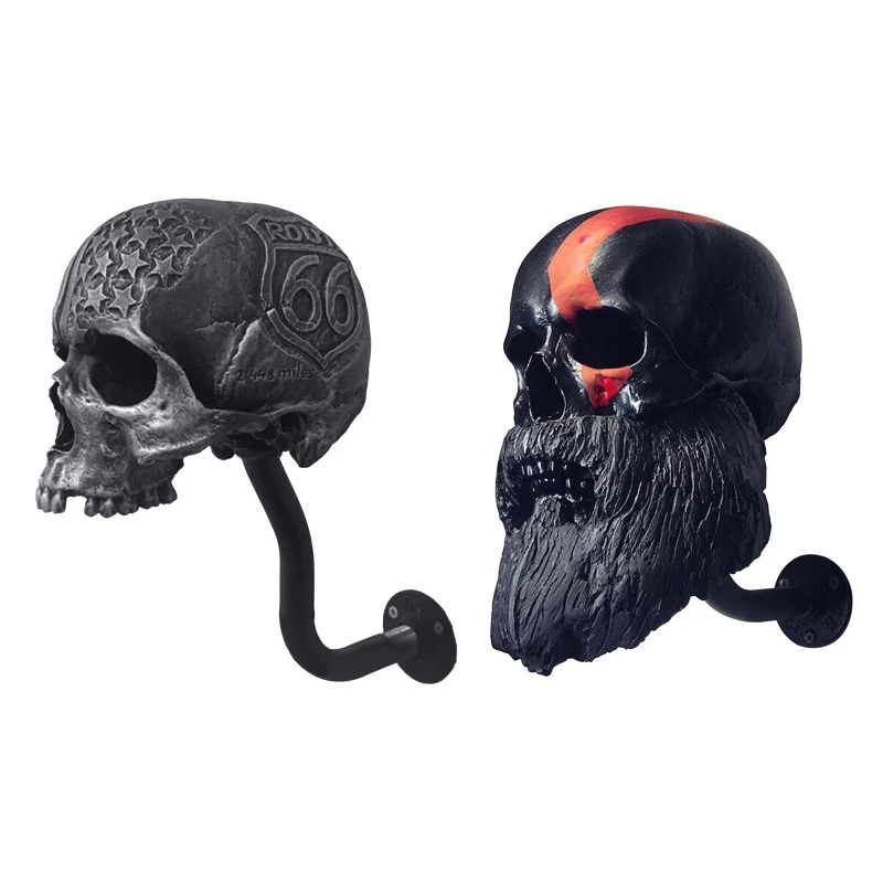 

094D Motorcycle Helmet Rack Helmet Holder Skull With Beard-Helmet Rack Wall Mount Helmet Display Stand for Jacket Hanger