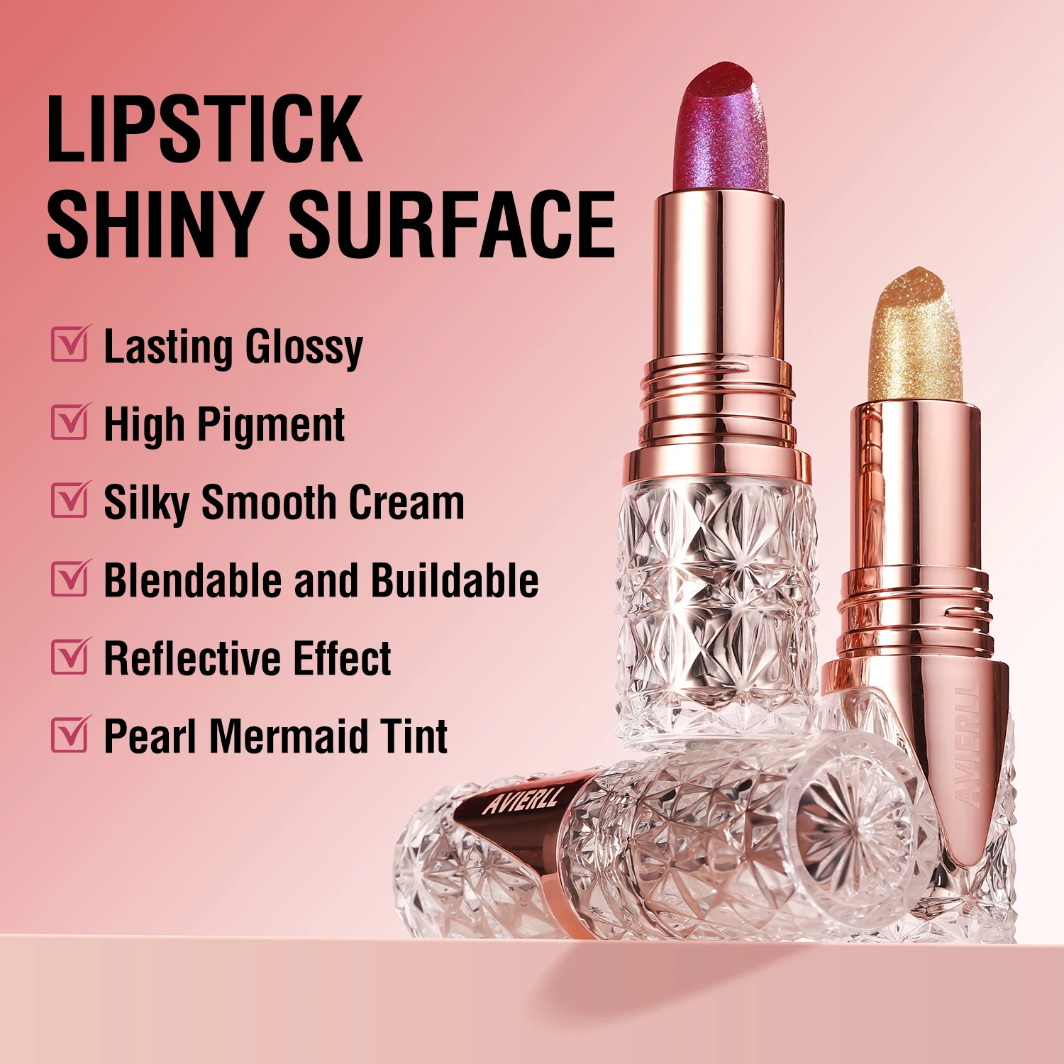 Fine Glitter lipstick, quicksand gold lipstick, moisturizing silky mermaid girl pink, long-lasting waterproof， grapefruit orange