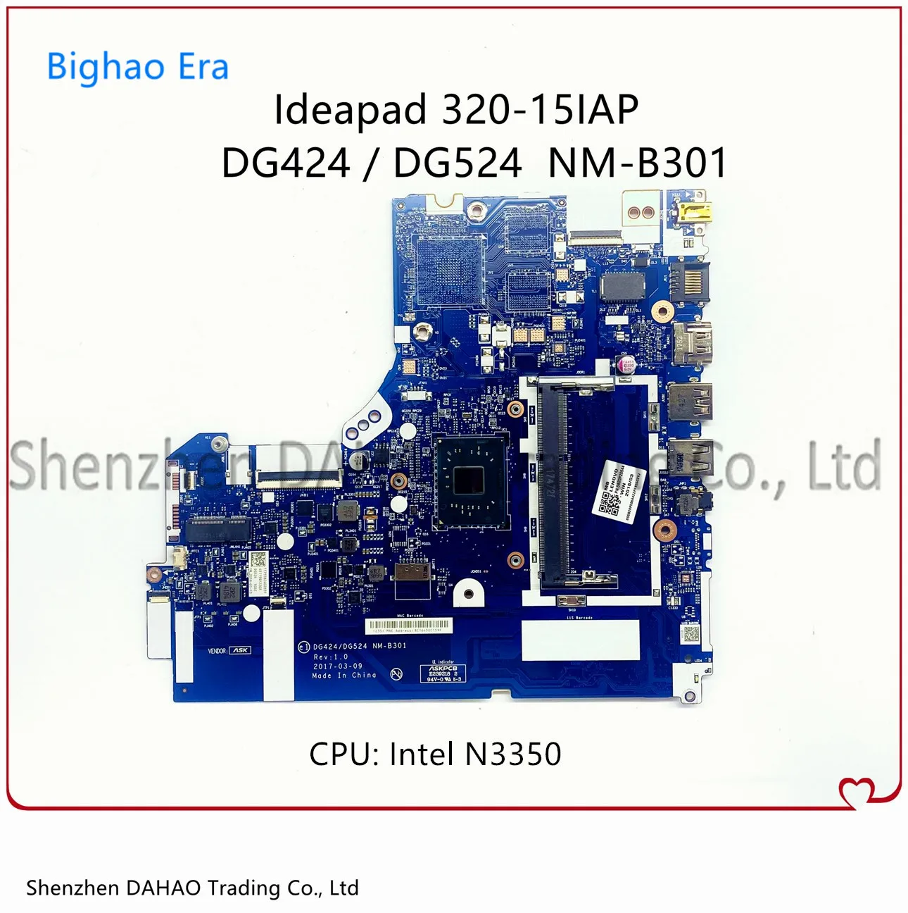 For Lenovo Ideapad 320-15IAP Laptop Motherboard DG424 DG524 NM-B301 Mainboard With N3350 N4200 CPU 5B20P20644 5B20P20648 DDR3L