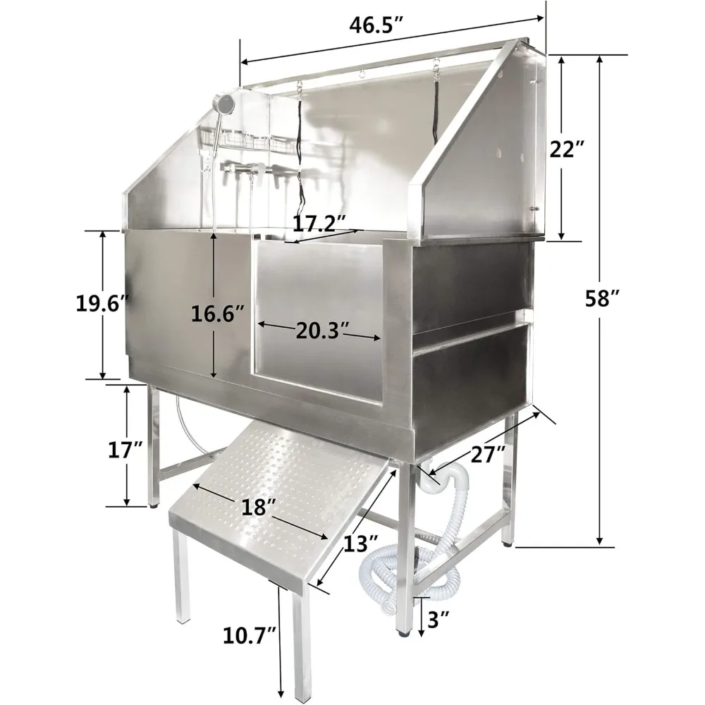 Stainless Steel Professional Pet Dog Grooming Bath tub，48.1 x 27.2 x 22.7 inches