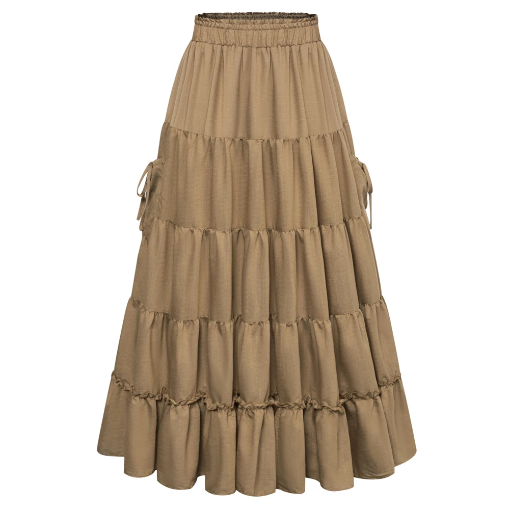 

SD Women Skirts Vintage Renaissance Tiered Swing Skirt Comfy Elastic Waist Maxi Skirt Autumn High-waisted Fashion Casual Skirts