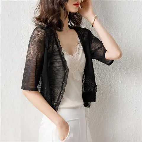 Ice Silk Knitted Cardigan, Sun Protection Cardigan, Thin Coat, Small Money Coat, Outside, Temperament, Versatile, New