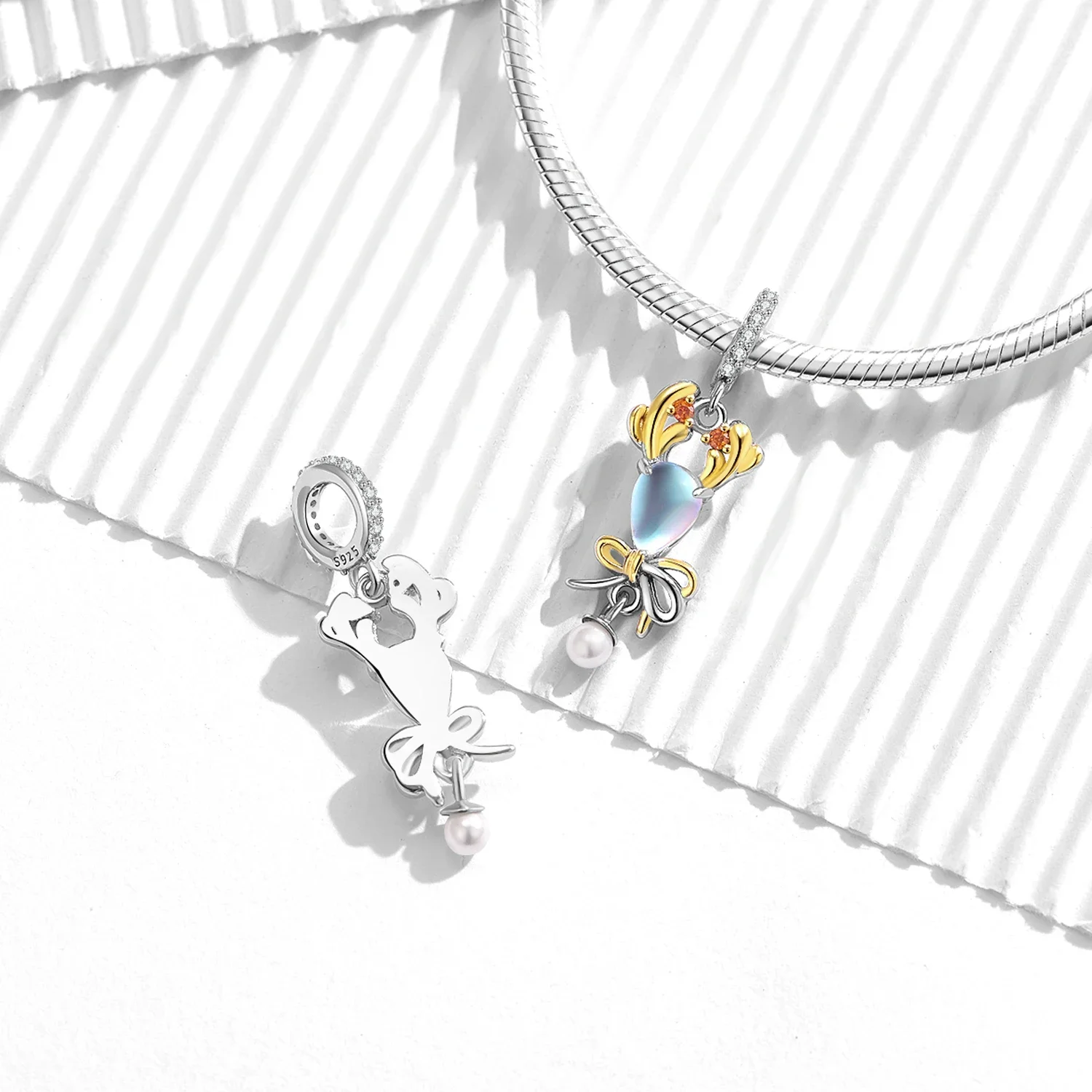 

KATAOKA стерлингового серебра 925 пробы, банты с рогами, пресноводный жемчуг, лунные камни, циркон, нерегулярный шарм, подходит для оригинального браслета, аксессуары «сделай сам»