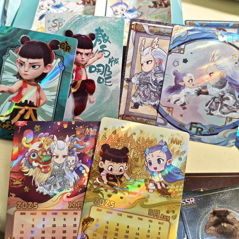 在庫あり本物の Nezha カード悪魔少年征服ドラゴン王金色の光影特別なカードアニメ映画コレクションカードおもちゃ