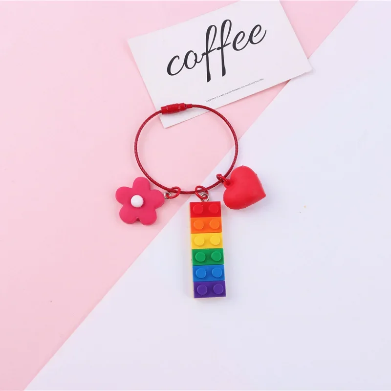 Bright Color Rainbow Building Brick Key Chain for Women and Men LGBT Gay Lesbian Punk Jewelry Accessories Pride Key Ring Gifts