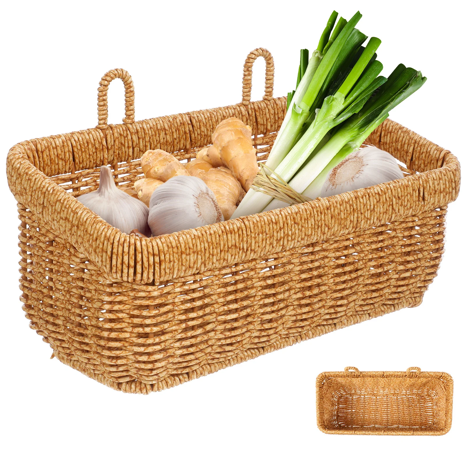 

Wall Hanging Basket Large Capacity Kitchen Storage Basket Woven Wall Hanging Organizer for Garlic Ginger Fruit Vegetable