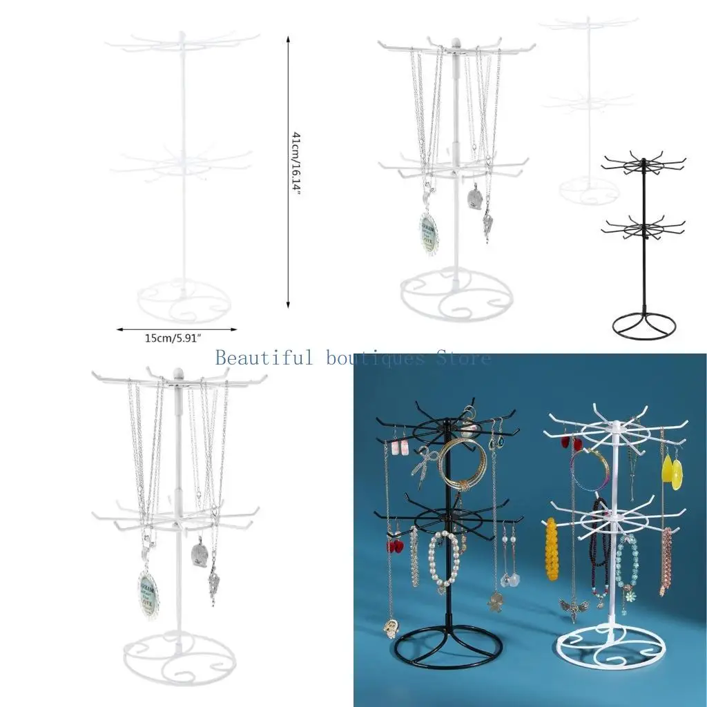 

U4LF 2-Tier Rotary-Jewelry Stand Rack Earrings Necklace Display Organizer Holder Rotating Durable Jewelry Rack Display Hanger