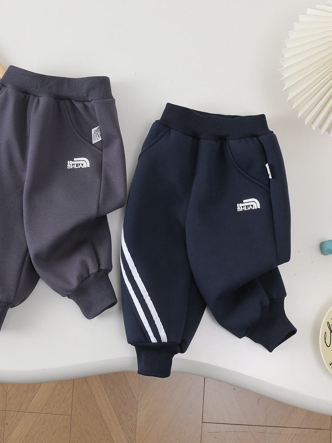 

Брюки с вышивкой на подкладке Fce для мальчиков, зимние теплые повседневные длинные брюки с бархатной вышивкой и надписью