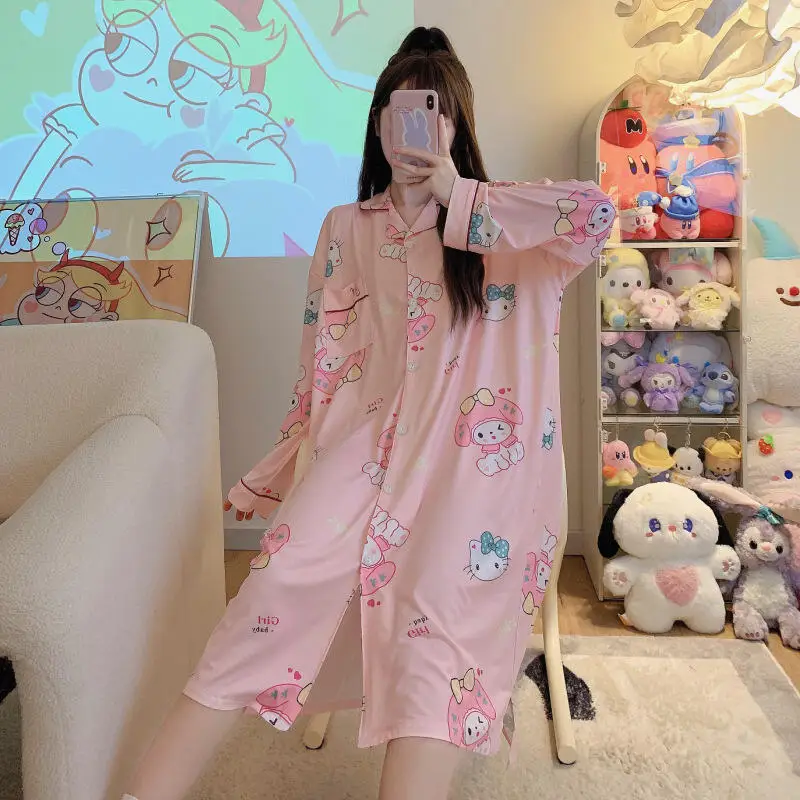 بلدي ميلودي فتاة شابة سترة النوم تنورة Kawaii الكرتون طالب طويلة الأكمام منامة الترفيه Homewear فستان نمط جديد #5