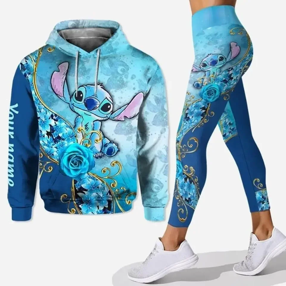 2024 New Stitch 3D Hoodie Women\'s Hoodie Set Mickey Yoga Pants Sweatpants Women\'s Disney Yoga Hoodie Leggings Fashion Tracksuit