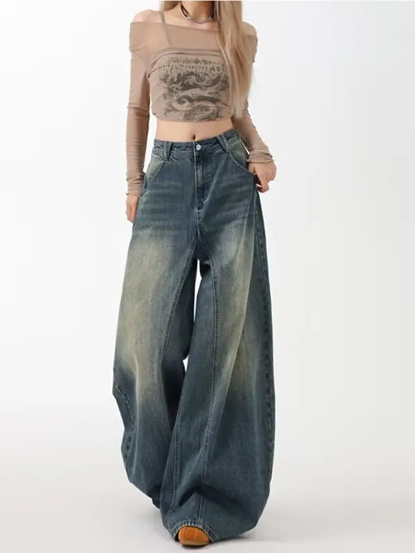 

High Waist Wide Leg Denim Jeans Women Loose Fit plus Size Pear Shape Body Slimming Spring New Style Casual Straight Leg Pants