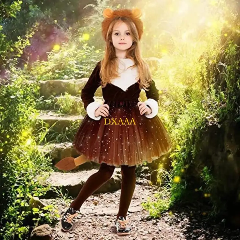 DXAA Lions kostuumset leeuwen oren staart pluche dier fancy kostuumset accessoires voor kinderen Halloween cosplay accessoires