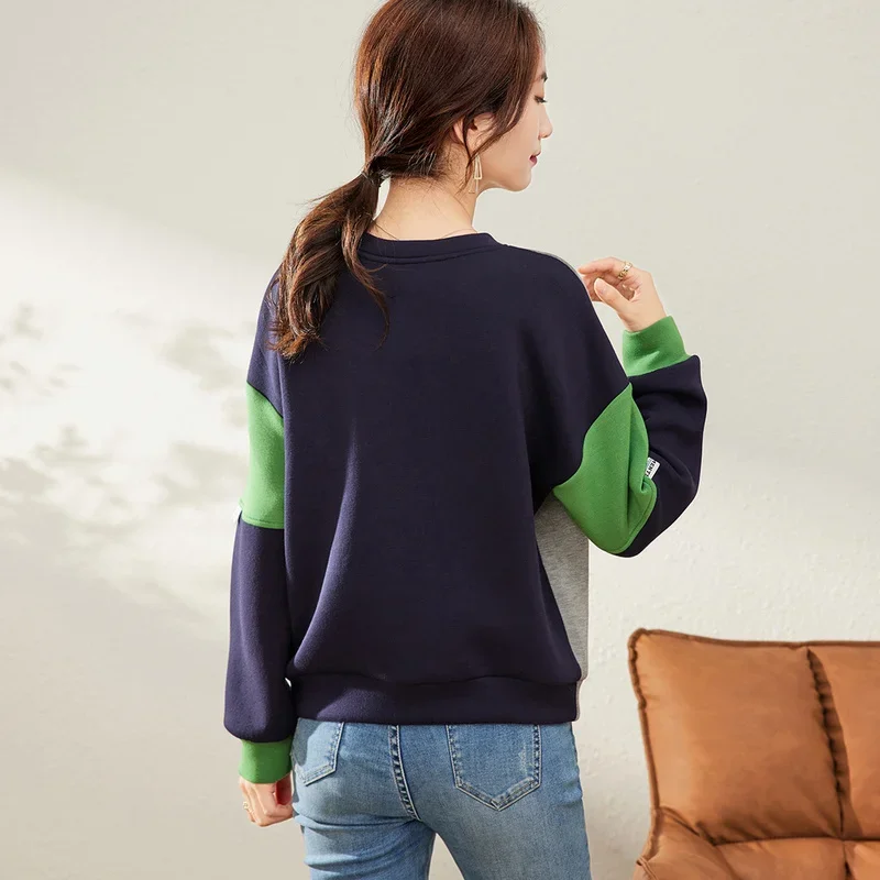 Baby Bear Printed Pullovers Women O-Neck Patchwork Sleeve Loose Casual Sweatshirts Spring Autumn New Thin Tops Fashion Outwears