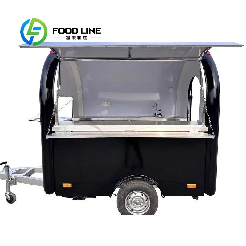 Stainless Steel Towed Food Trailer Foldable Serving Counter 2 Sink for Hotdog Snack Bakery Outdoor Service Customized