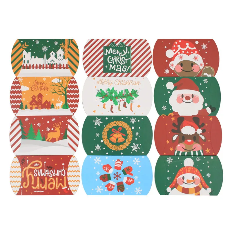 12/24pcs Christmas Pillow Shape Candy Box Merry Christmas Kraft Paper Gift Box Packging Kids Favors Happy New Year Navidad 2024