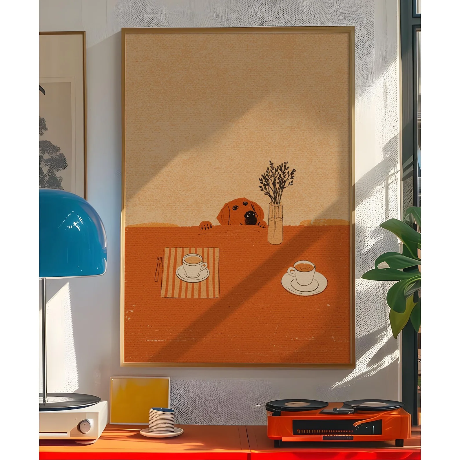 1PC frameless decorative art print,Sneaky Dog Kitchen Print, Abstract Coffee Wall Art Print, Funny Diner Decor, INSTANT download