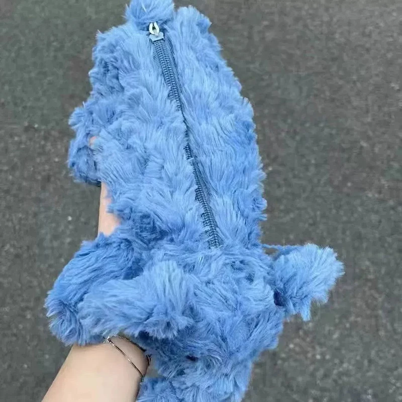 مقلمة على شكل فيل كرتوني أزرق لطيف - حقيبة أقلام قطيفة ذات سعة كبيرة، وحقيبة مكياج للسفر وهدية تخزين القرطاسية