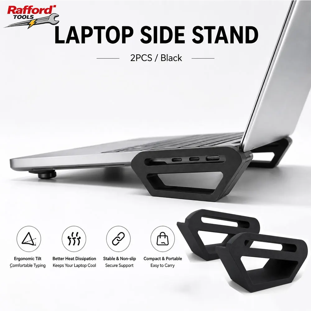 Image of Rafford Laptop-Seitenständer, tragbarer ergonomischer Notebook-Ständer, rutschfest für den Schreibtisch, Kühlluftzirkulation für MacBook und Laptops