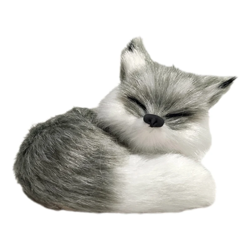 8cm/3’’ Mini Figurine Stuffed Animal for Room Decor with Artificial Fur & Lying Posture 3D Face Realistic