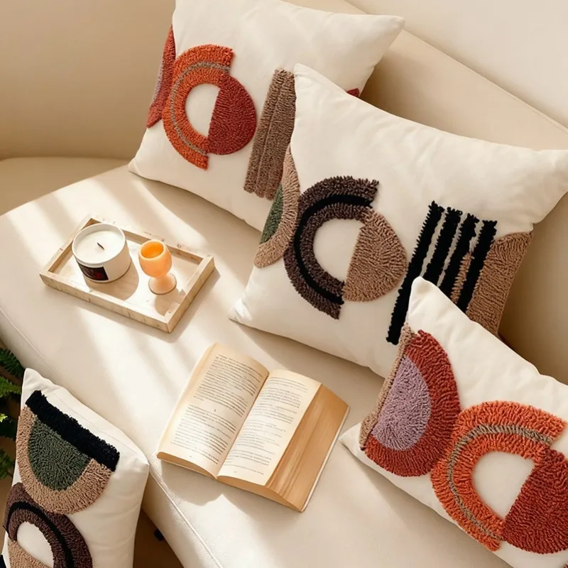 Nordic Ins Style Loop Embroidery Craftsmanship Coffee Orange Pillowcase Sofa Bedroom Decor Cushion Cover 45x45 30x50cm