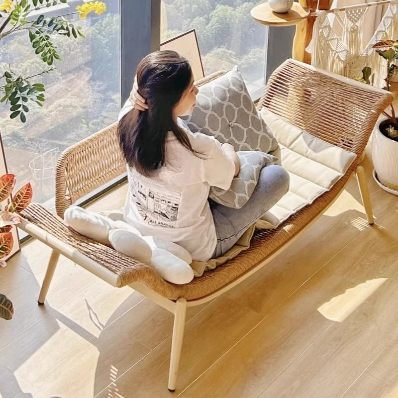 Double balcony leisure chair simple living room rattan courtyard waterproof heightened concubine chair