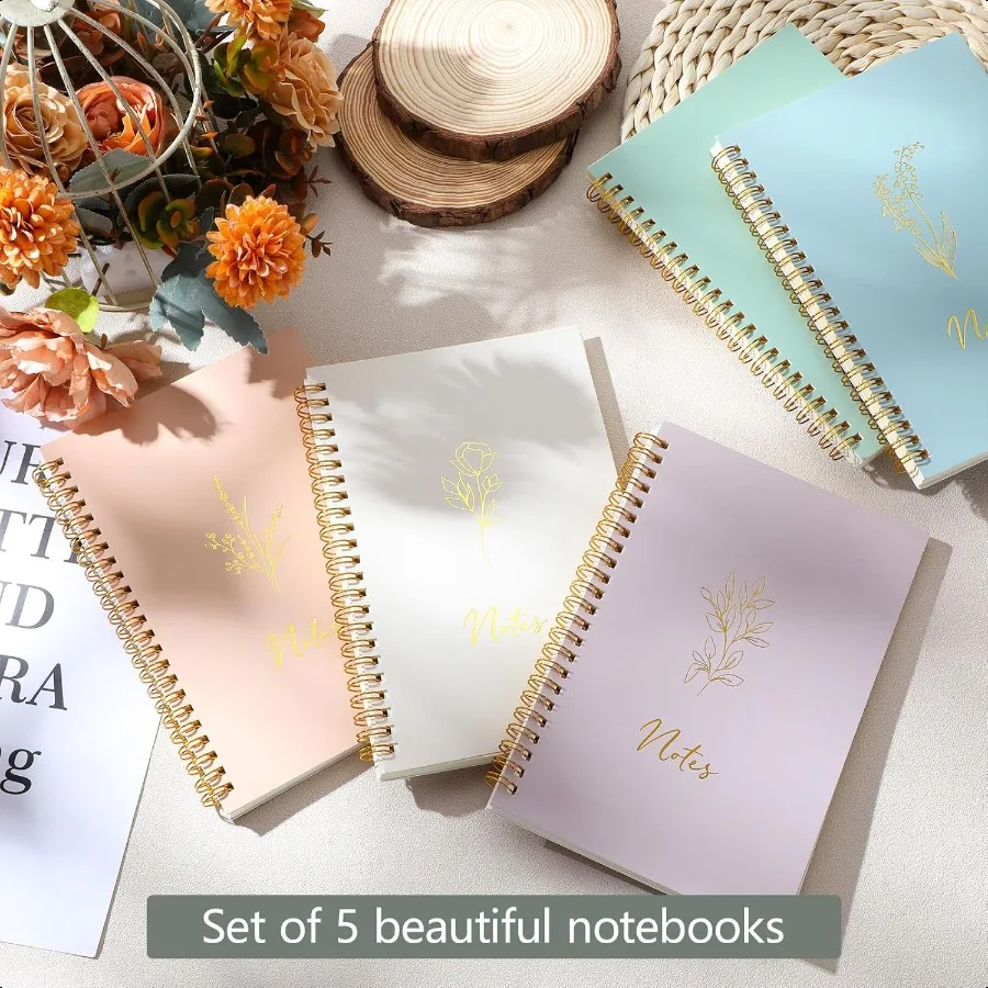 5 Pack Spiral Notebook Aesthetic School plies A5 Wide Ruled 160 Pages 80 Sheets Cute Notebook for Work Students School Office p