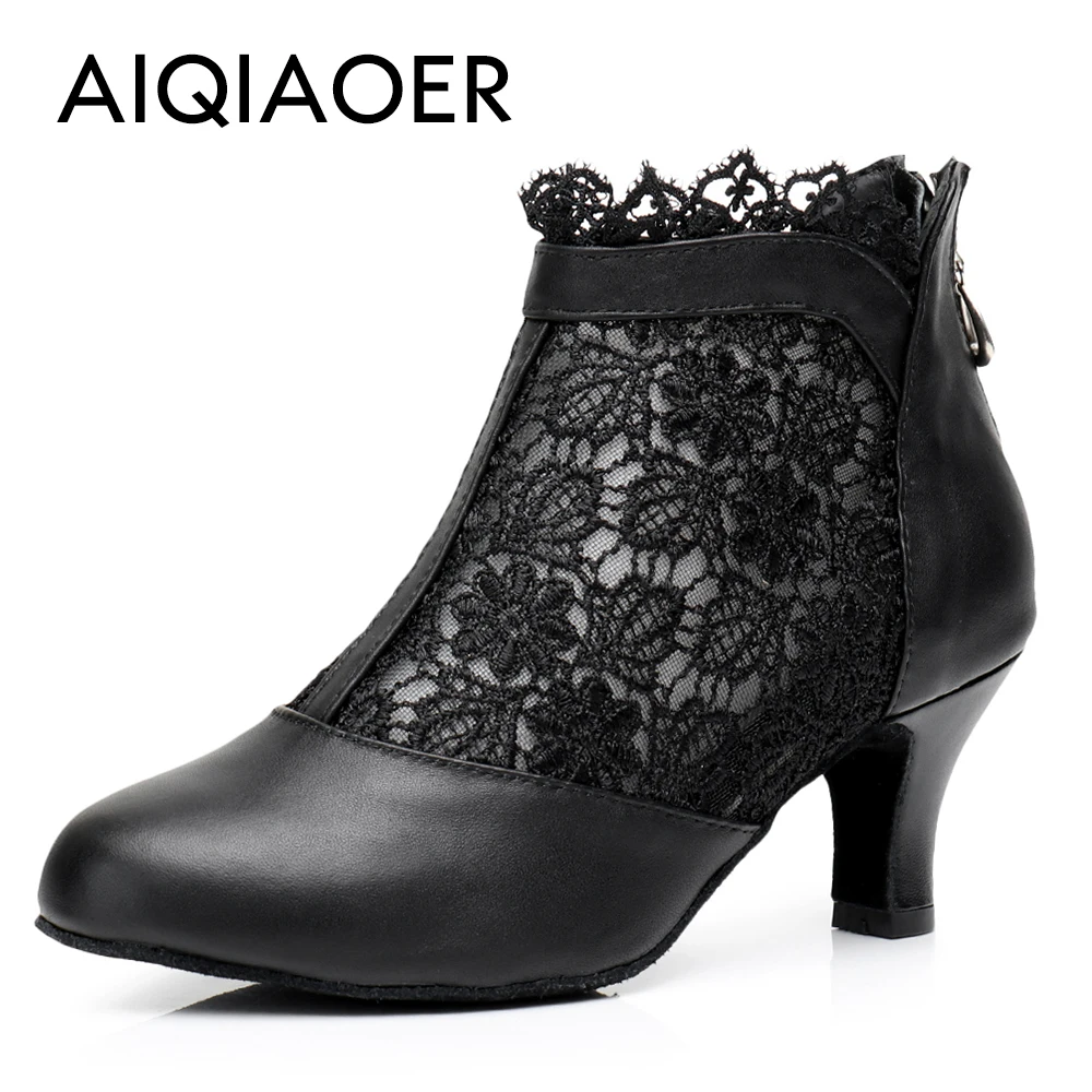 Women's Latin dance booties fashion soft leather booties lady elegant thin high heels breathable women's social dance shoes