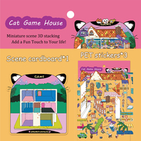 Big page! Creative Kitten Management Game Landscape Miniature World 3D Cabin Decompression DIY Scene Decoration Stickers