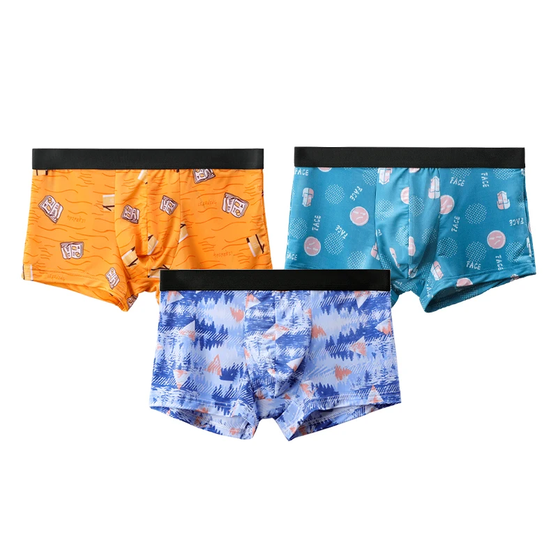 3pcs   Men's underwear flat briefs ice silk ultra thin summer breathable personality trend summer boxer pants