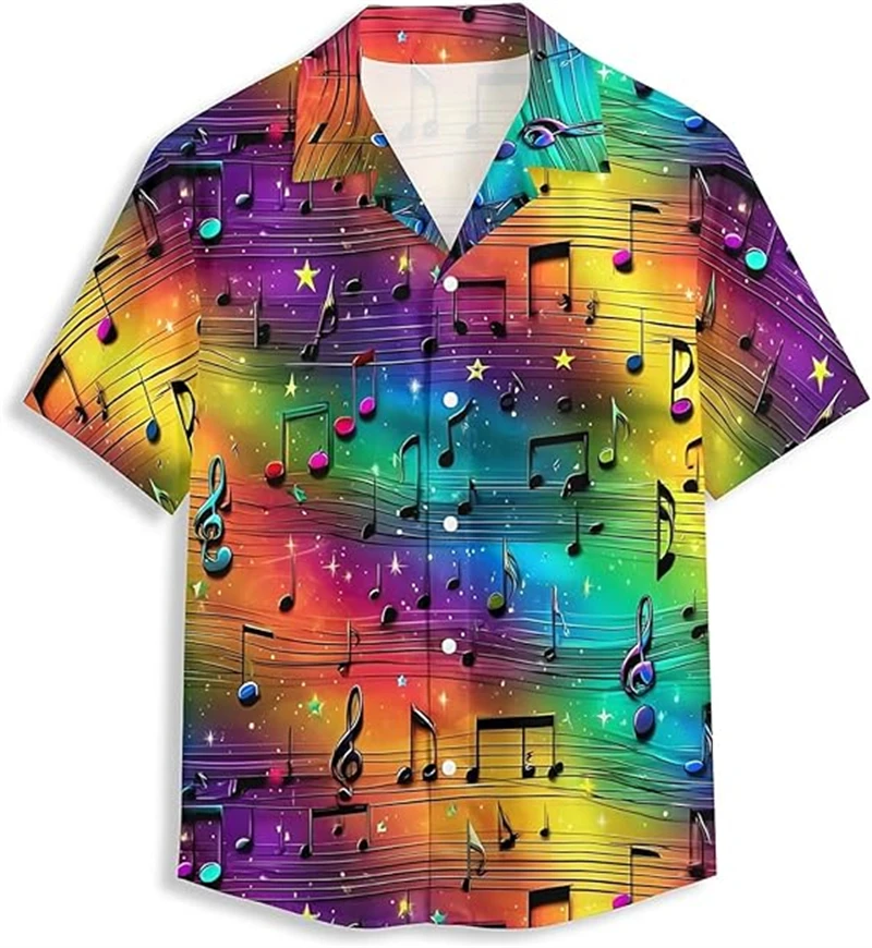 

Musical Note 3d Print Shirts Men Women Funny Fashion Hawaiian Shirt Short Sleeve Casual Beach Shirts Lapel Blouse Holiday Blouse