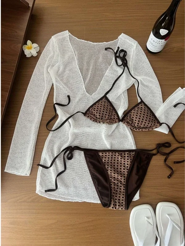 

Pure Desire Retro White Water Women's Bikini for Holiday High-End Feeling Hot Springs Vaion Swimsuit Women's e Bikini